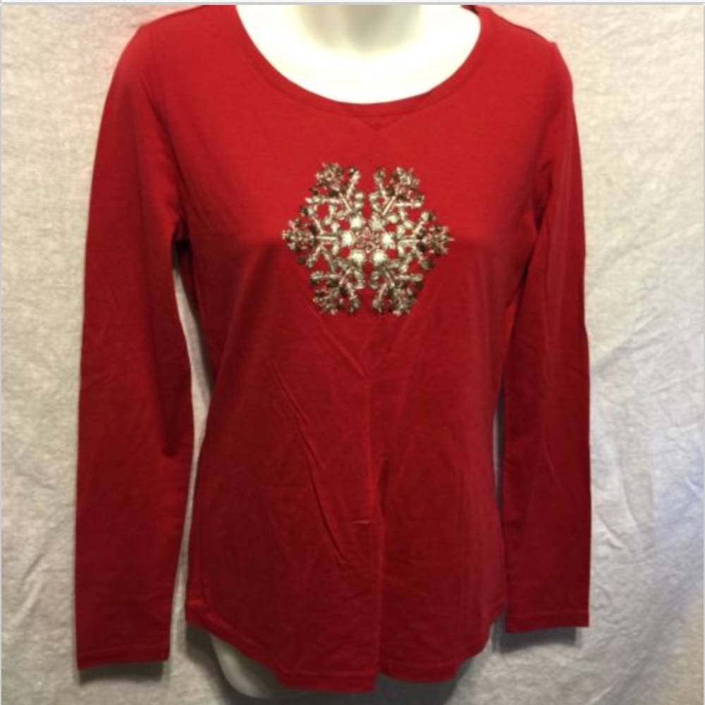 Snowflake Embellished Long Sleeve Tee Charter Club - Picture 1 of 3